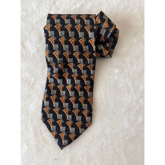 Villa Bolgheri Other - Villa Bolgheri Italia Mens Silk Tie Black Gold Silver Geometric Abstract Italy
